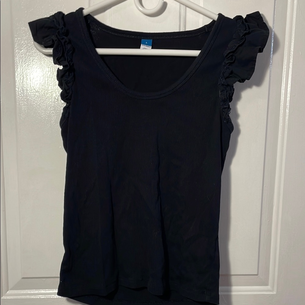 Black Ruffle Sleeve Women's Top